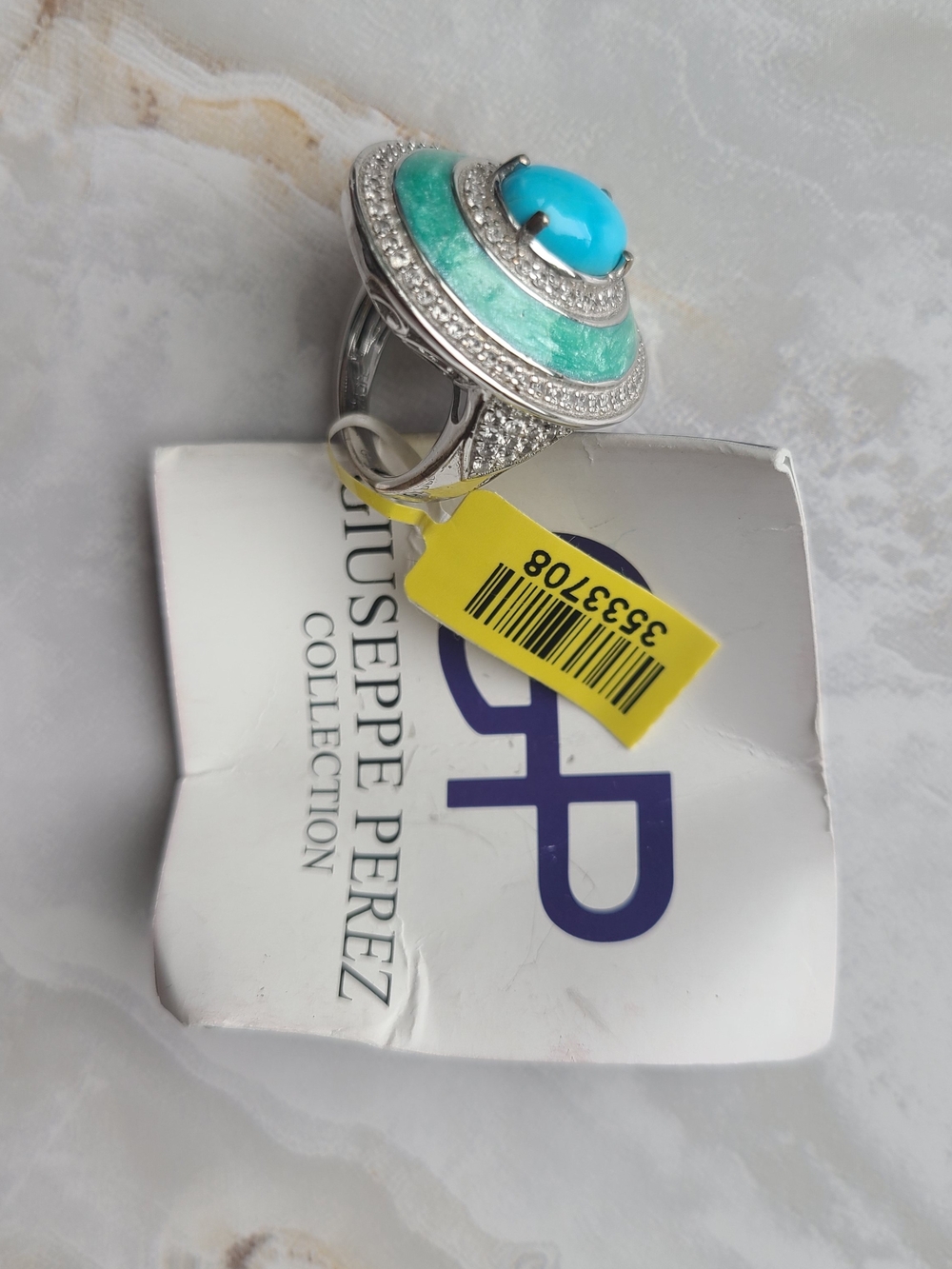 925 SS Ring, Sleeping Beauty Turquoise And Enamel, Size US 6 - Picture 2 of 4